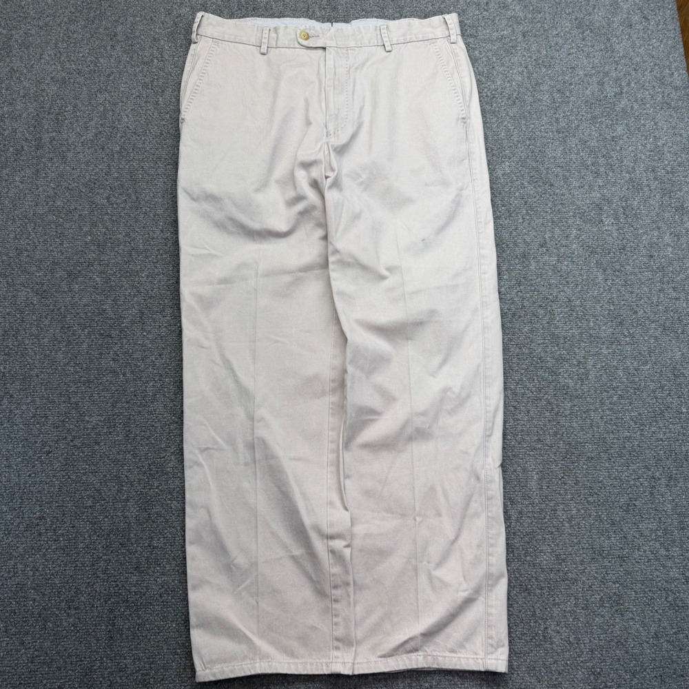 Peter Millar Mens 34 Stone Beige Khaki Flat Front Cotton Twill Chino Pants